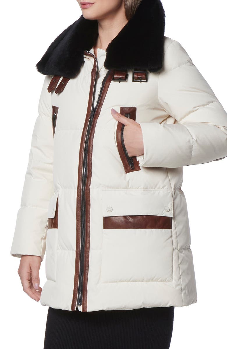 Andrew Marc Dutton Genuine Shearling Trim Down & Feather Fill Puffer Parka, Alternate, color, Birch