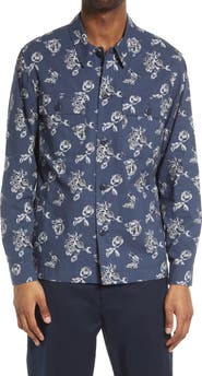 Vince Ikat Floral Print Cotton Button-Up Shirt Jacket