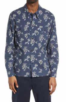 Vince Ikat Floral Print Cotton Button-Up Shirt Jacket