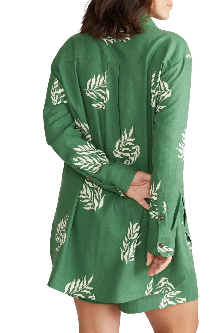 Dawn High/Low Linen Blend Shirt, Alternate, color, FERN DOT PRINT IN GREEN