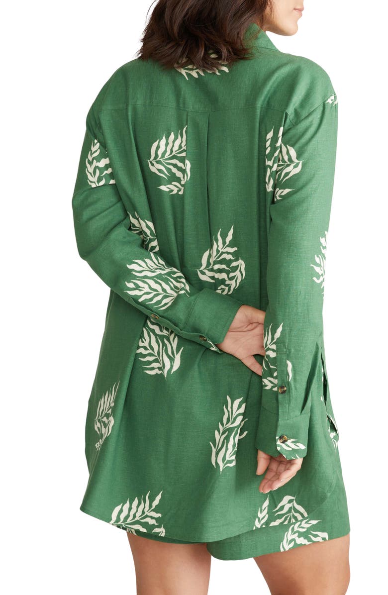 Universal Standard Dawn High/Low Linen Blend Shirt, Alternate, color, Fern Dot Print In Green