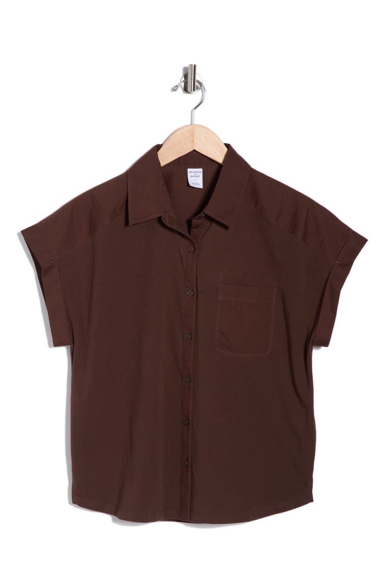 Mixed Media Button-Up Shirt, Alternate, color, BROWN COFFEE