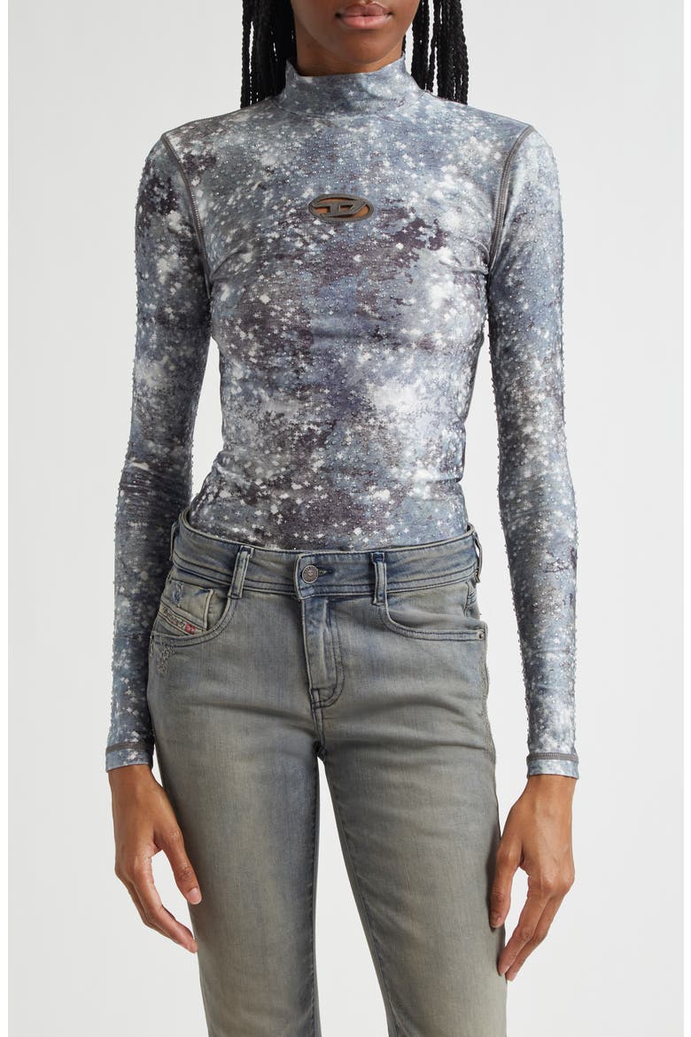 T-Akara Mock Neck Long Sleeve Top, Main, color, BLUE/ GREY