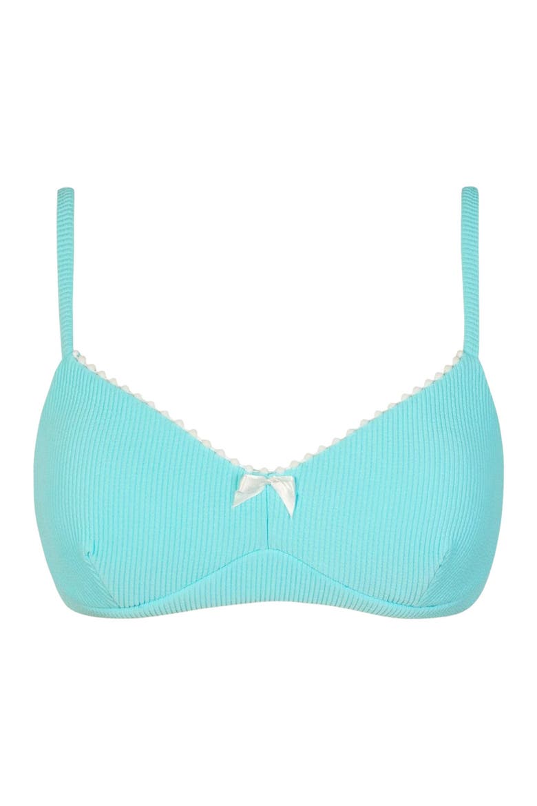 Pom Pom Annalee Underwire Bikini Swimsuit Top, Alternate, color, Aqua Haze Rib