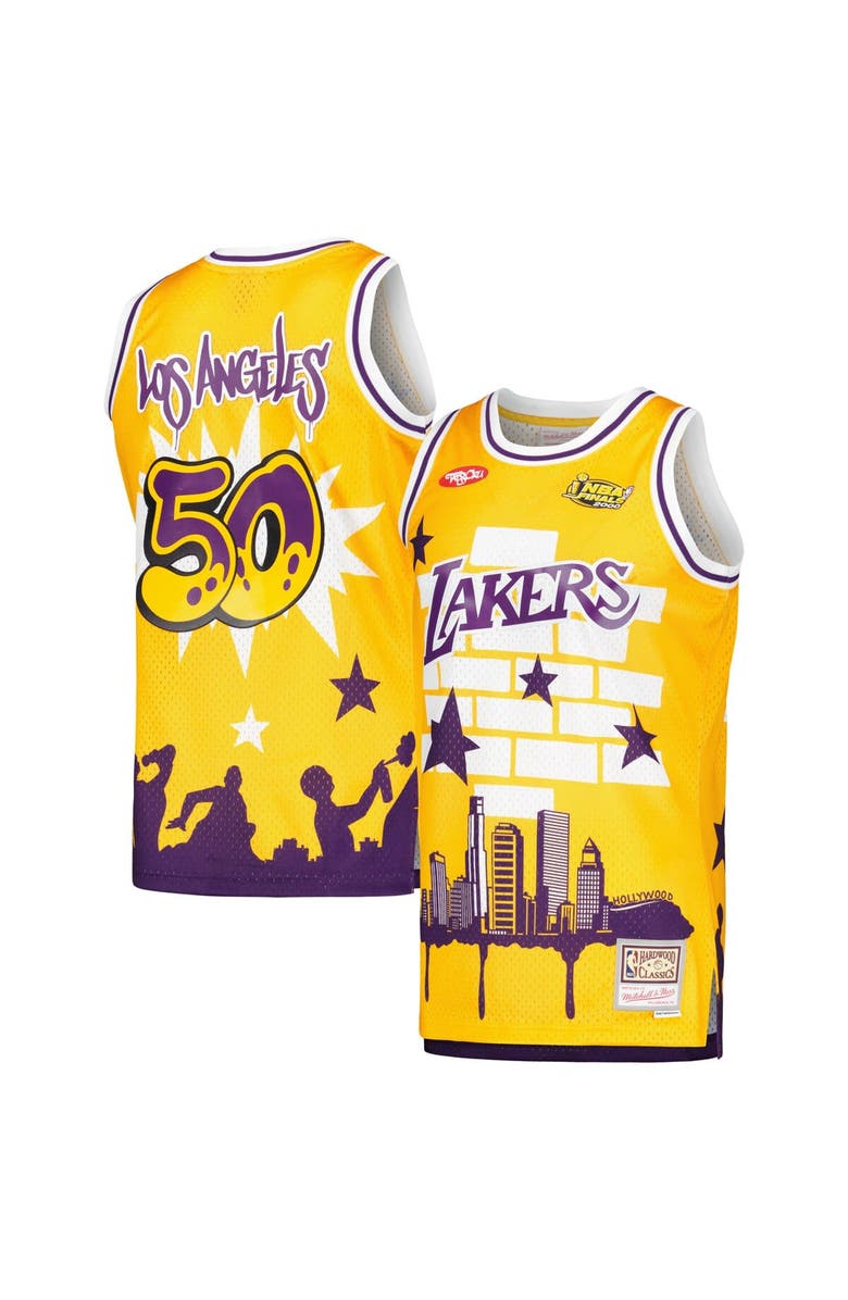 Mitchell & Ness Men's Mitchell & Ness x Tats Cru Gold Los Angeles Lakers Hardwood Classics Fashion Jersey, Alternate, color, Gold