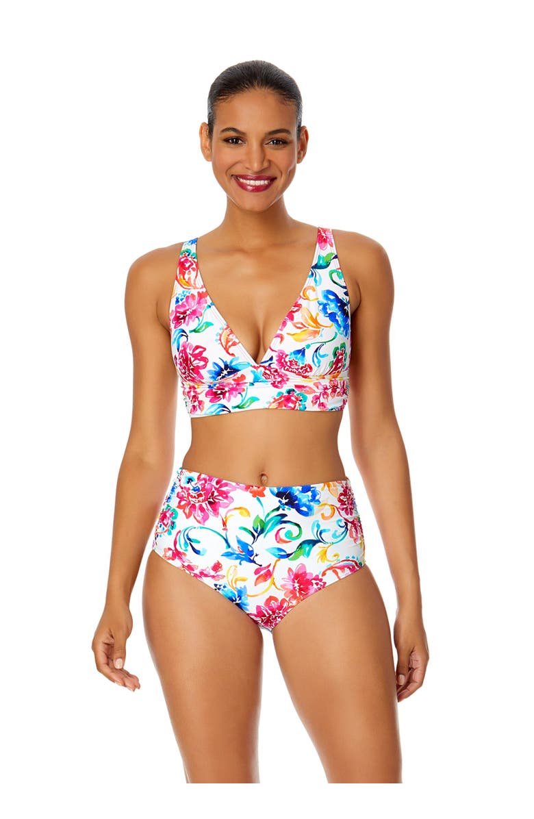 Anne Cole Women's Watercolor Paisley Soft Band Shirred Bralette Bikini Top, Main, color, 