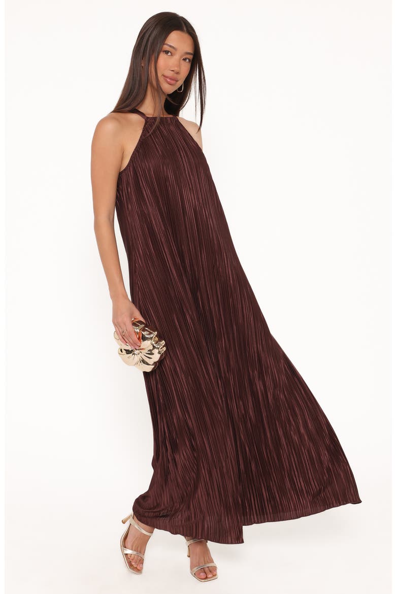 Melody Plissé Metallic Dot Cocktail Dress, Alternate, color, BROWN