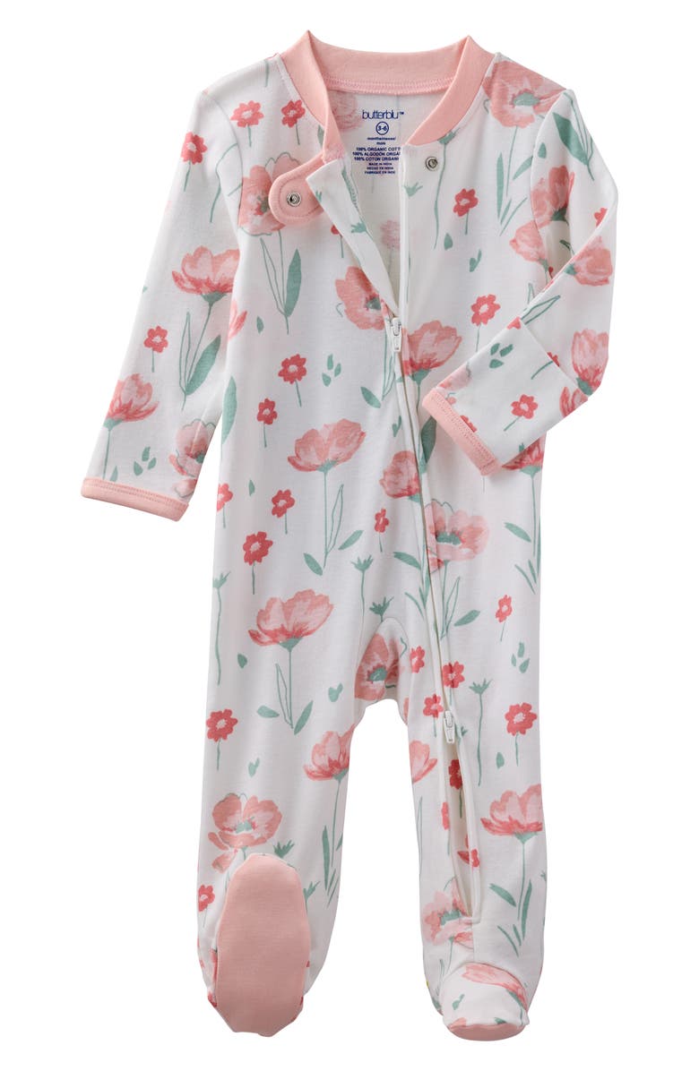 BUTTERBLU Scout One-Piece Organic Cotton Pajamas, Alternate, color, Floral Fields