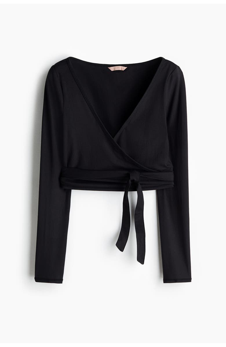 H&M Brushed Jersey Wrap Top, Alternate, color, Black
