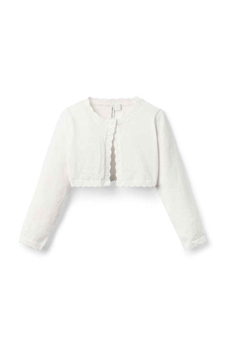Janie and Jack Crocket Trim Cropped Cardigan, Main, color, White