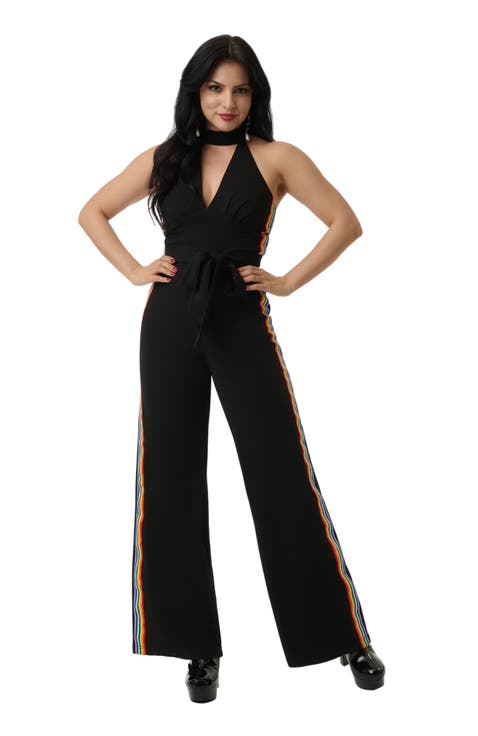 Sashed Sleeveless Halter Glamour Goddess Jumpsuit