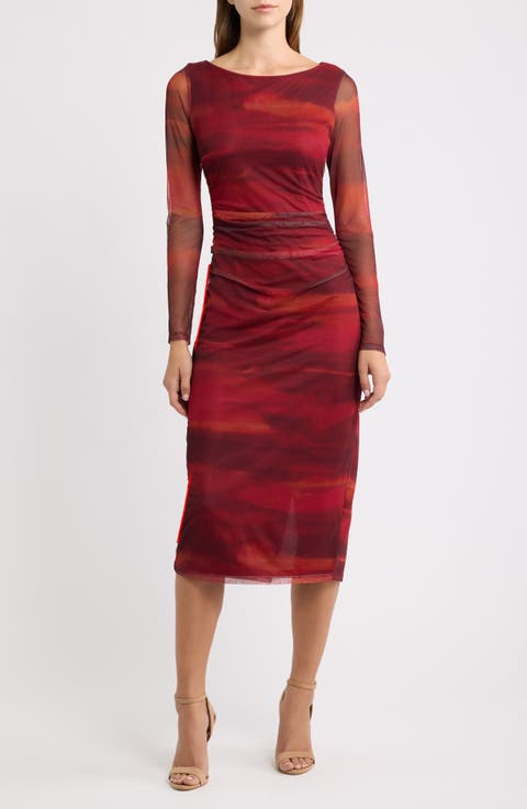 Long Sleeve Mesh Body-Con Dress