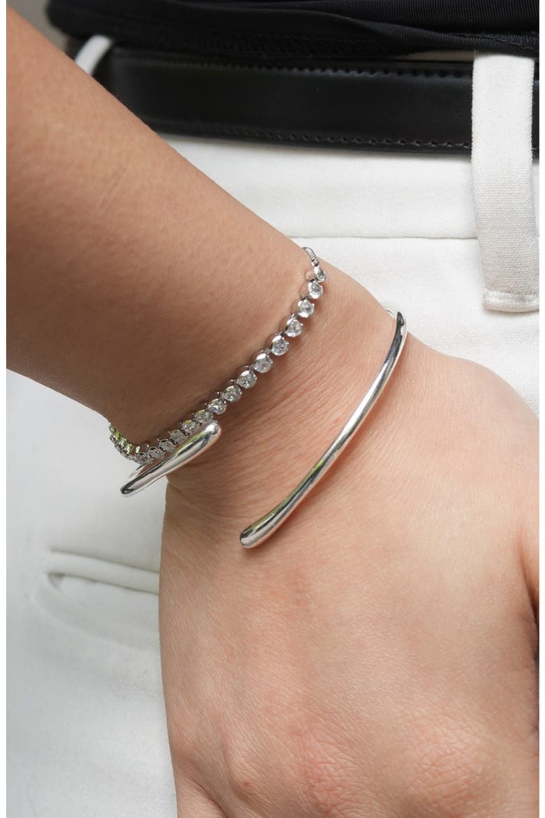 Set of 2 Bypass Cuff & Adjustable Tennis Bracelets, Alternate, color, SILVER