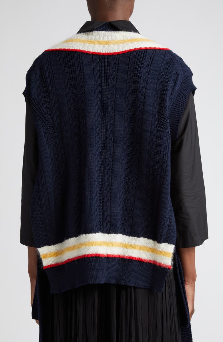 Tao Comme des Garçons Tie Accent Cable Knit Cotton & Wool Blend V-Neck Sweater Vest, Alternate, color,