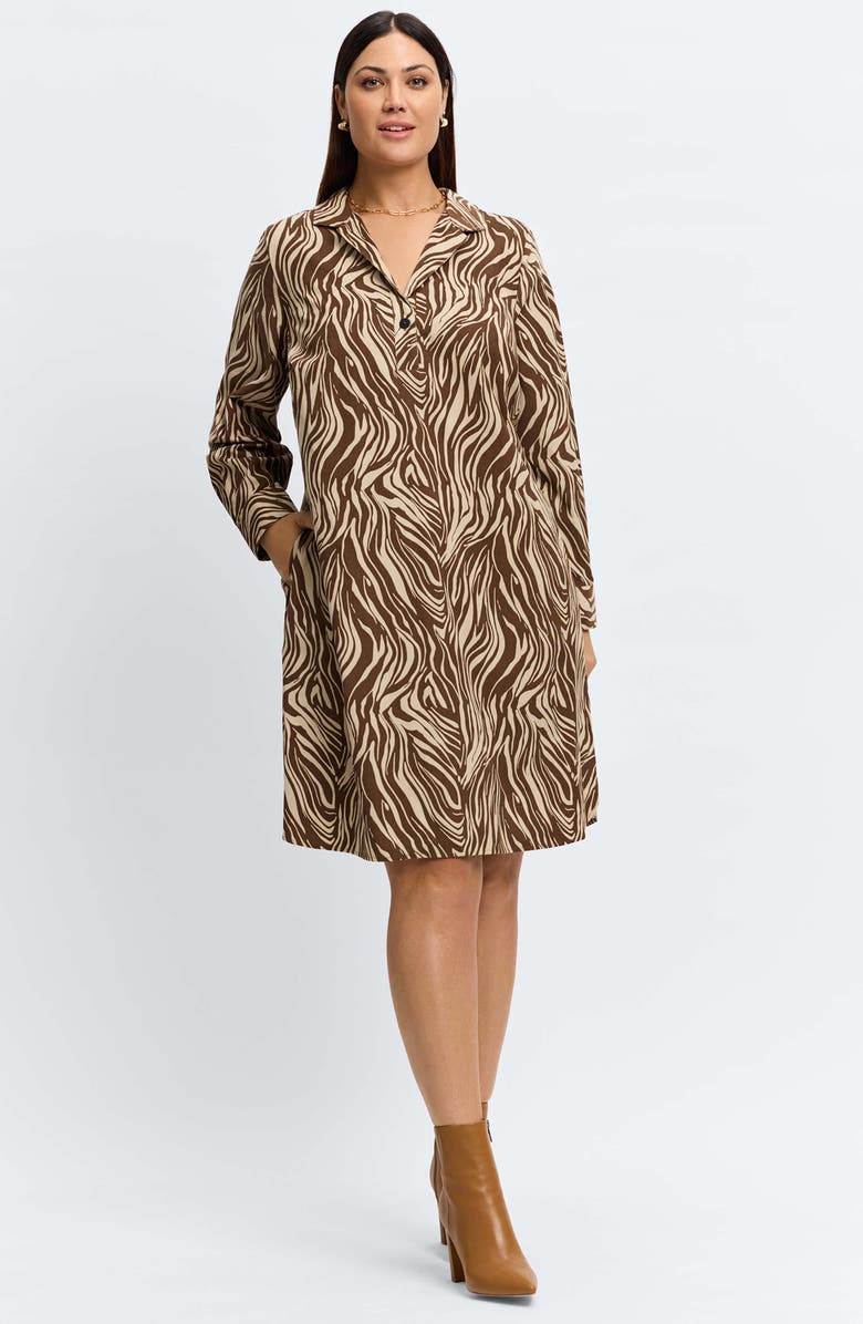 Foxcroft Sloane Zebra Print Long Sleeve Corduroy Shirtdress, Alternate, color, Brown