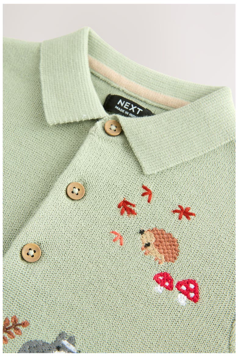 Kids' Embroidered Wildlife Long Sleeve Cotton Polo Sweater, Alternate, color, GREEN