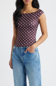Princess Polly Cheirosa Polka Dot Off the Shoulder Top