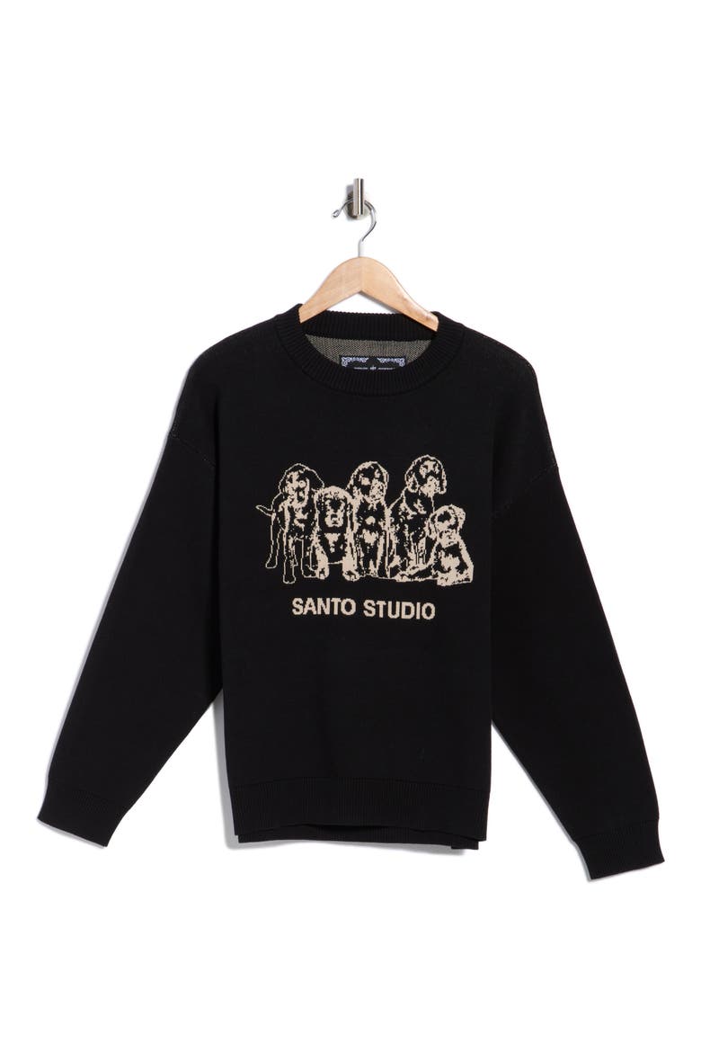 Family Intarsia Cotton Sweater, Alternate, color, BLACK