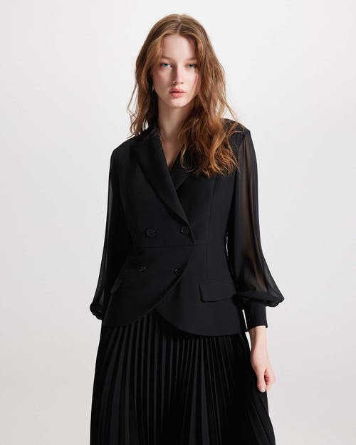 Theo The Label Atlas Crepe And Chiffon Pleated Dress In Black