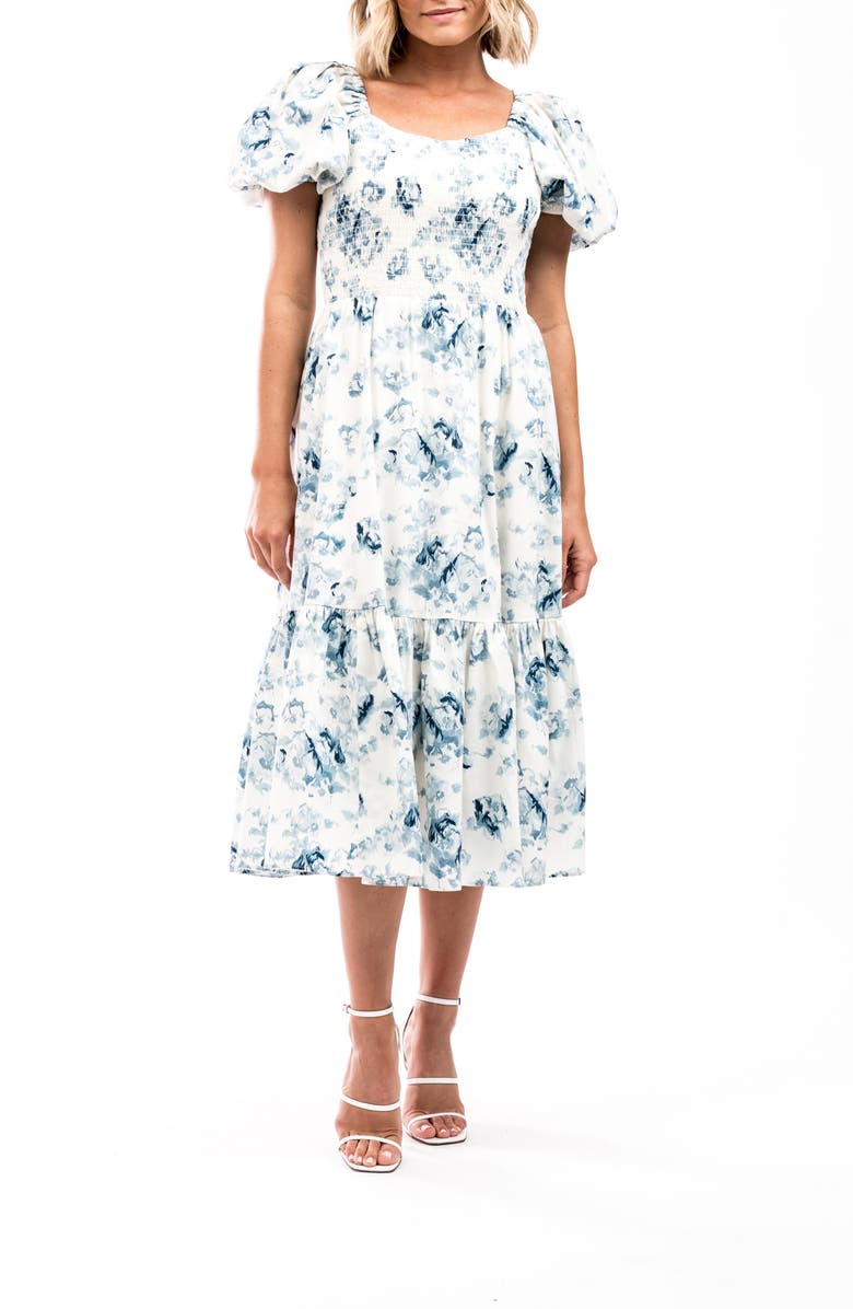 Rachel Parcell Puff Sleeve Midi Dress, Main, color,