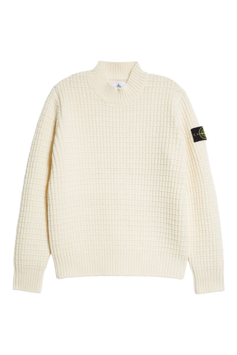 Compass Logo Textured Wool Mock Neck Sweater, Alternate, color, NATURAL