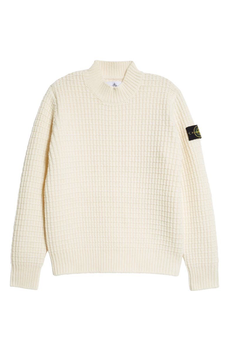 Stone Island Compass Logo Textured Wool Mock Neck Sweater, Main, color,