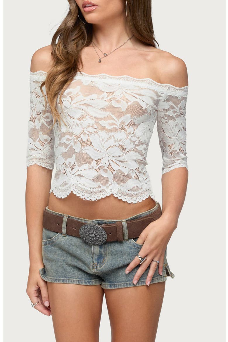 Dyna Lace Off the Shoulder Crop Top, Main, color, CREAM