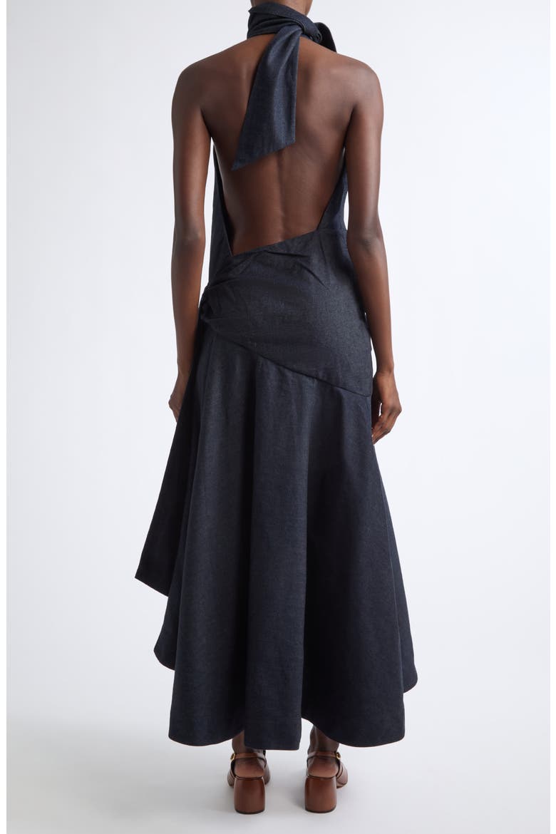 Valiant Draped Denim Halter Dress, Alternate, color, NIGHT SKY