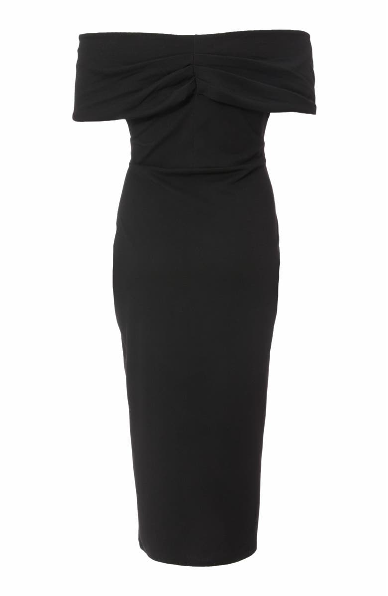 QUIZ Plus Size Scuba Crepe Bardot Wrap Midi Dress, Alternate, color, 