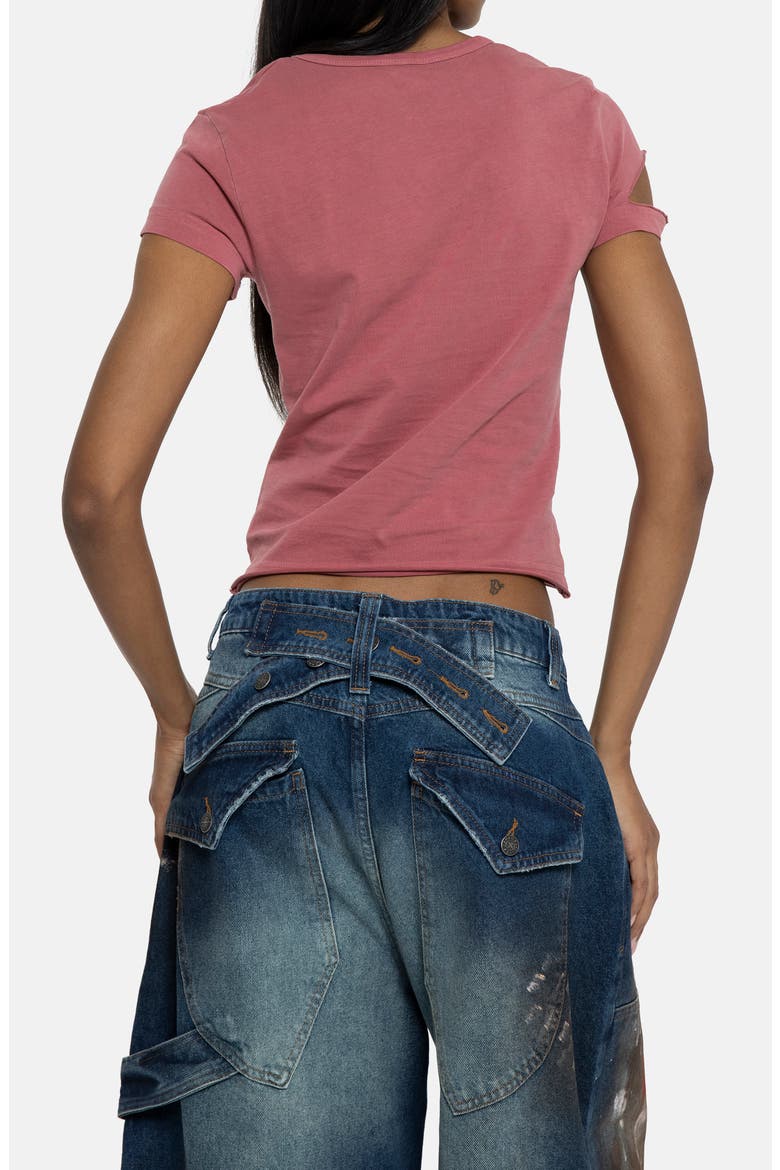 Distressed Jewel Crop T-Shirt, Alternate, color, RED
