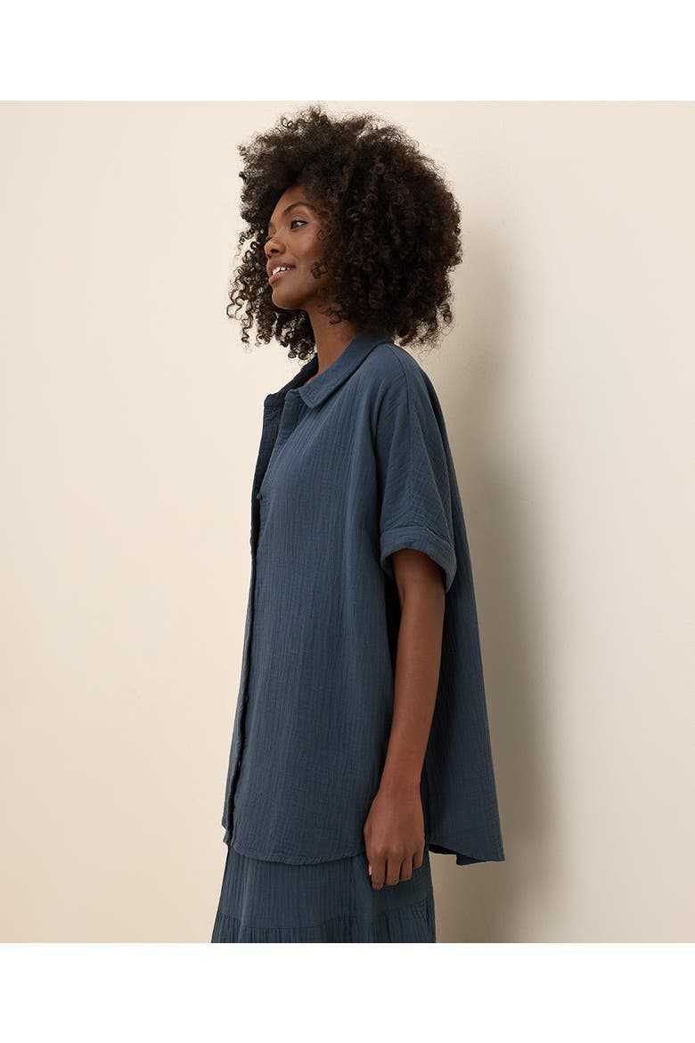 Organic Cotton Coastal Double Gauze Oversized Shirt, Alternate, color, French Navy