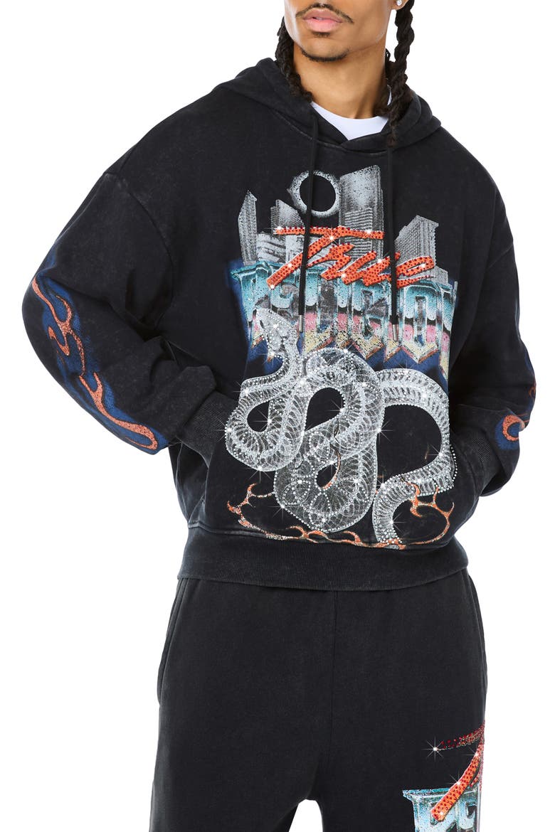 Snake Bite Graphic Crystal Hoodie, Main, color, JET BLACK