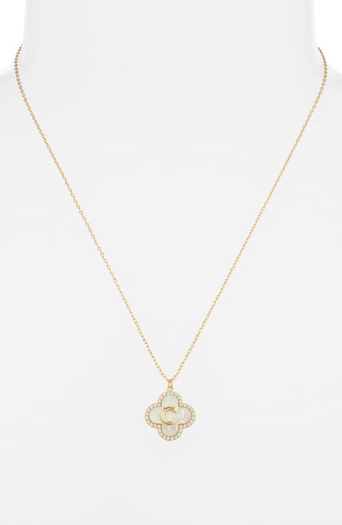 Argento Vivo Sterling Silver Clover Mother-of-pearl Initial Pendant Necklace In Gold