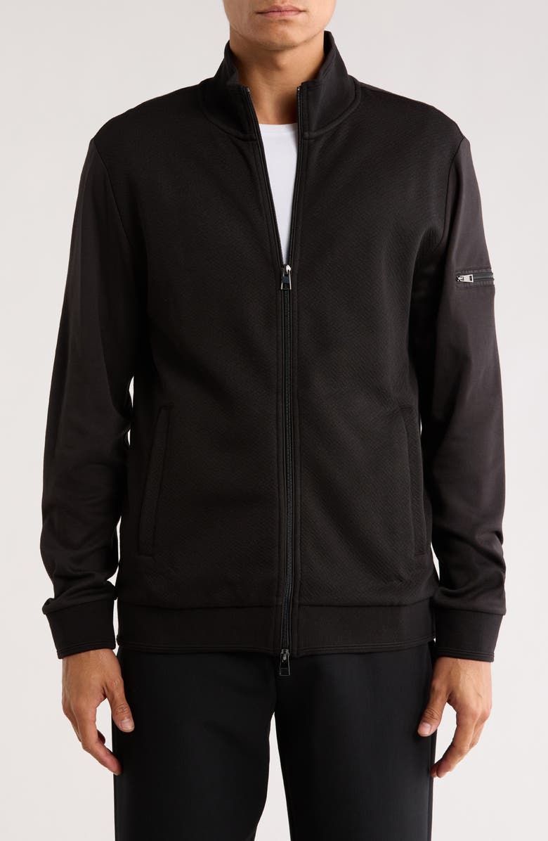 Bugatchi Stretch Knit Full Zip Jacket, Main, color, Caviar