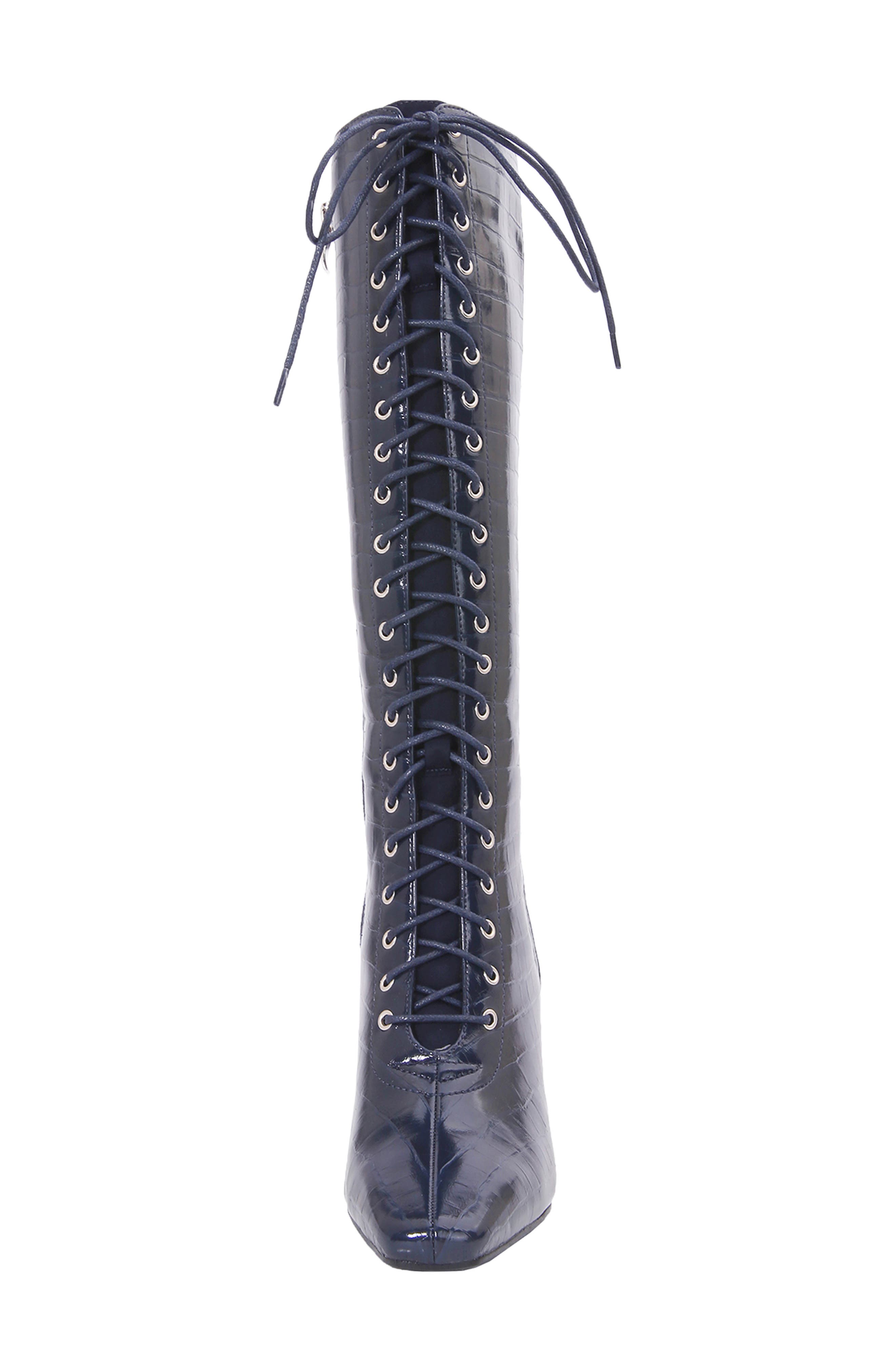 Lark Croc Embossed Faux Leather Knee High Boot, Alternate, color, NAVY