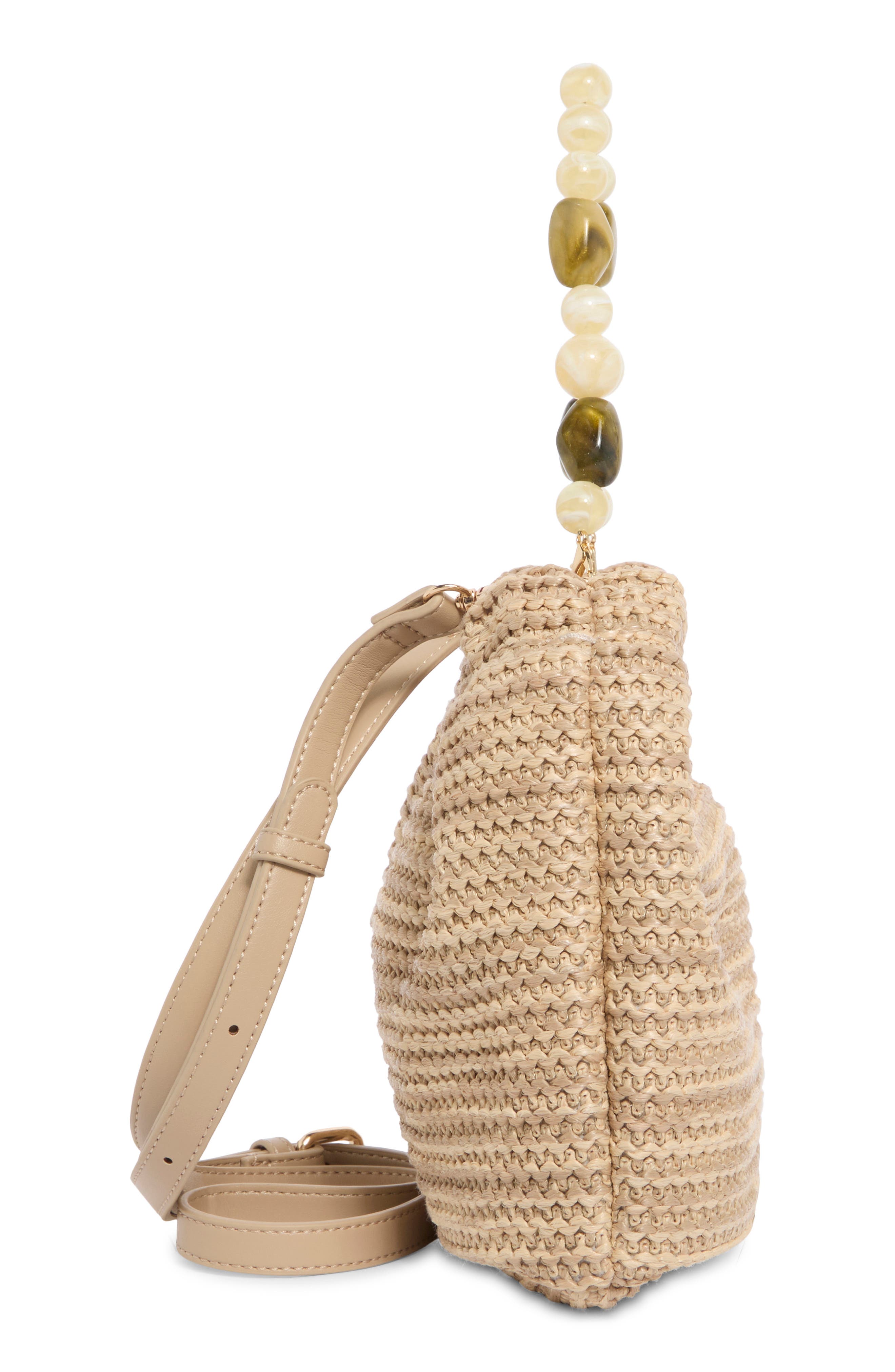 URBAN EXPRESSIONS HANDBAGS Beaded Handle Straw Crossbody Bag, Alternate, color, Natural
