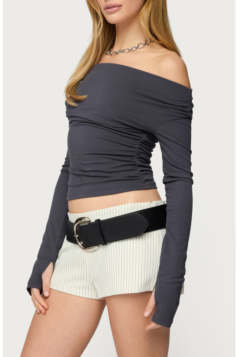Milane Ruched Off the Shoulder Top, Alternate, color, DARK-GRAY