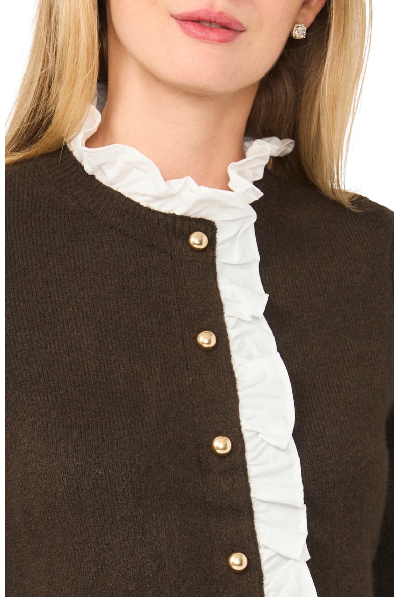 Ruffle Trim Cardigan, Alternate, color, CHOCOLATE