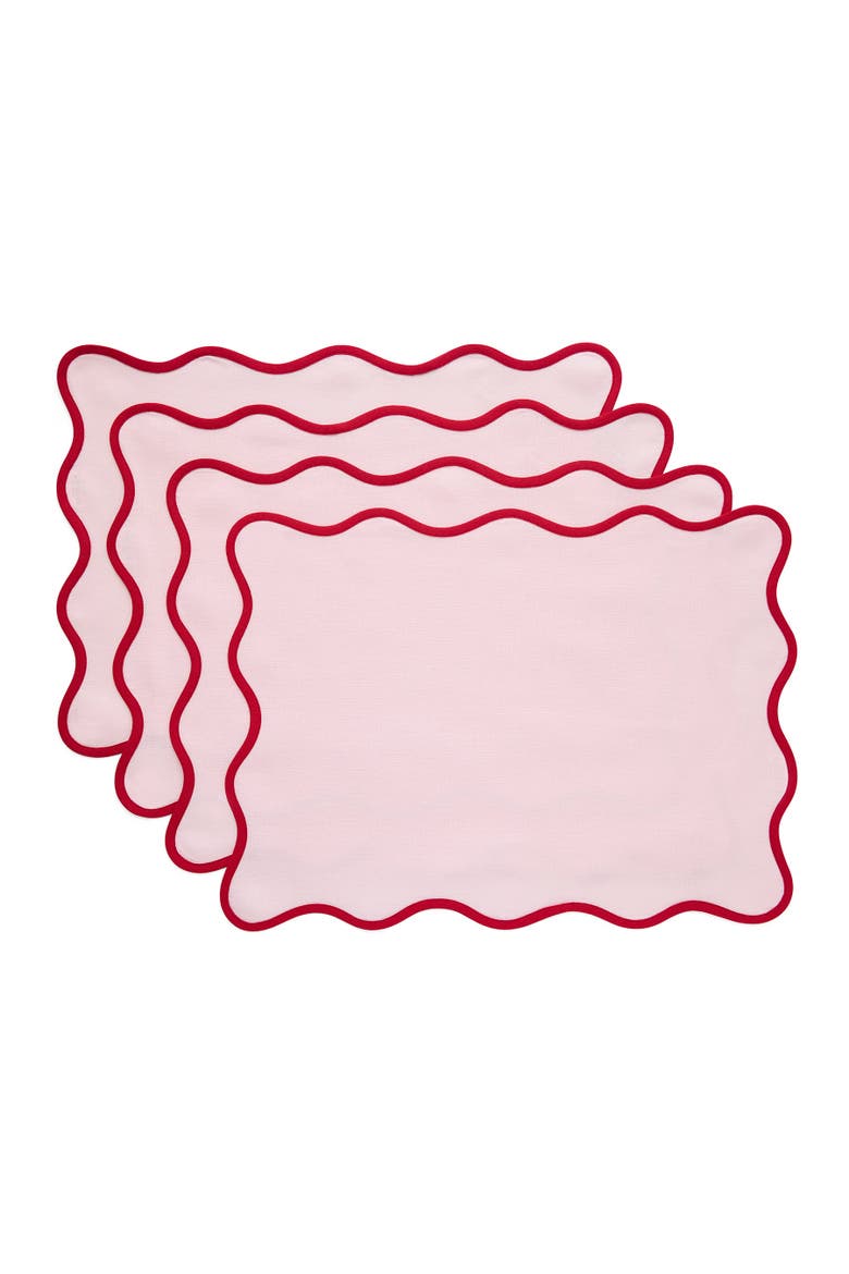Linen Placemats Set of 4, 14 x 19" - Giselle Scallop Edge, Main, color, Red and Pink