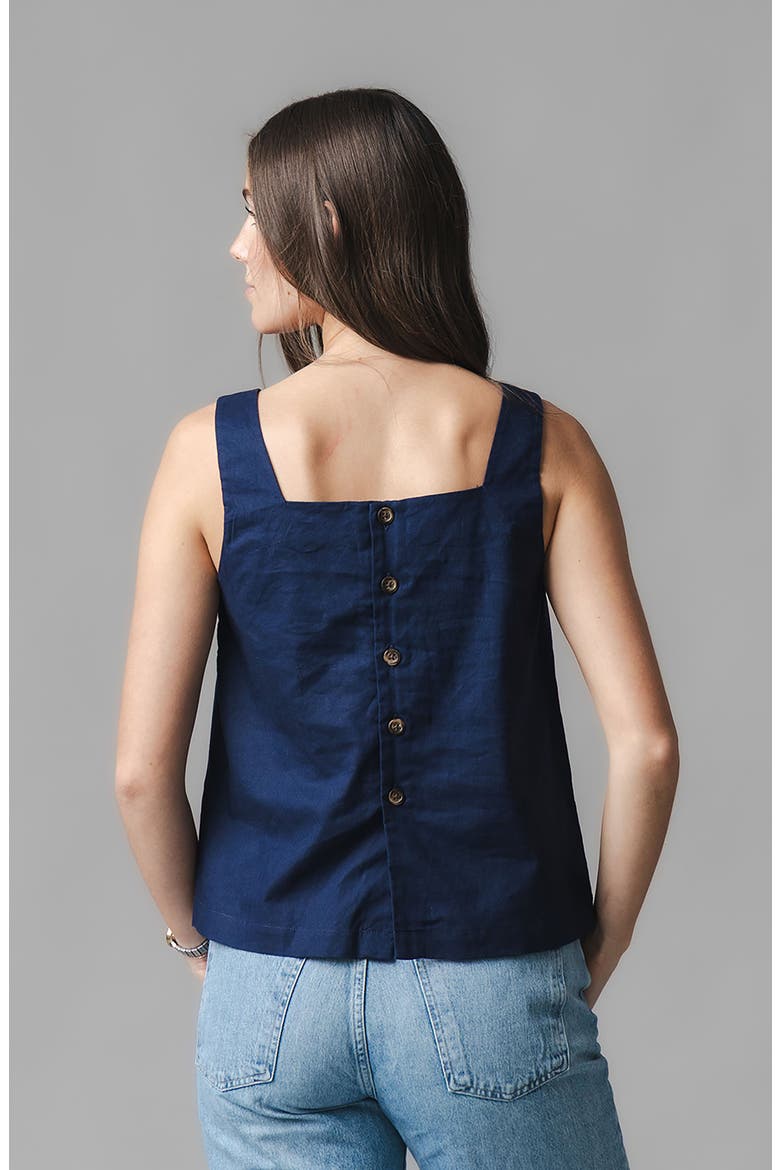 Linen Square Neck Tank, Alternate, color, Navy Linen