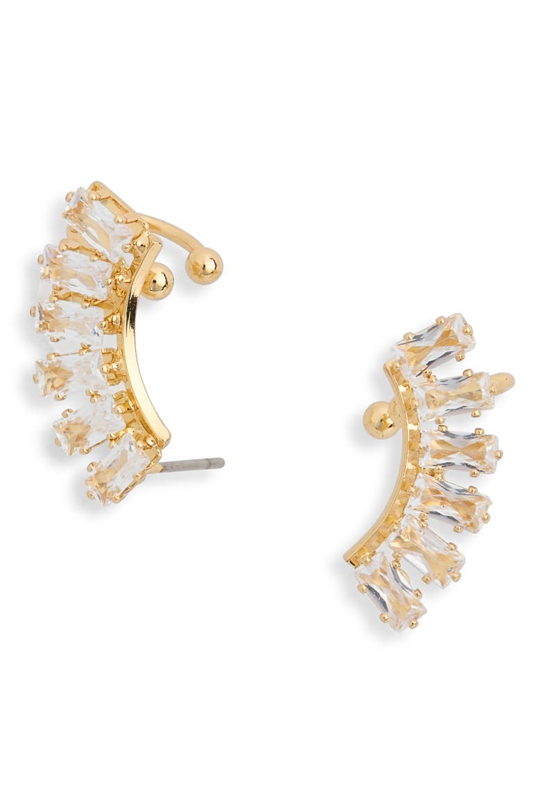 Baguette Cubic Zirconia Arch Stud Earrings, Main, color, CLEAR- GOLD