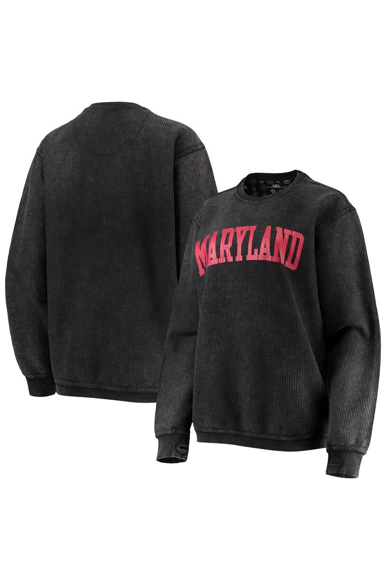 Women's Pressbox Black Maryland Terrapins Comfy Cord Vintage Wash Basic Arch Pullover Sweatshirt, Main, color, Black