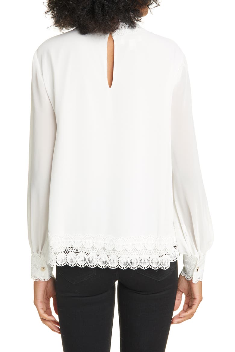 Cailley Lace High Neck Blouse, Alternate, color, IVORY