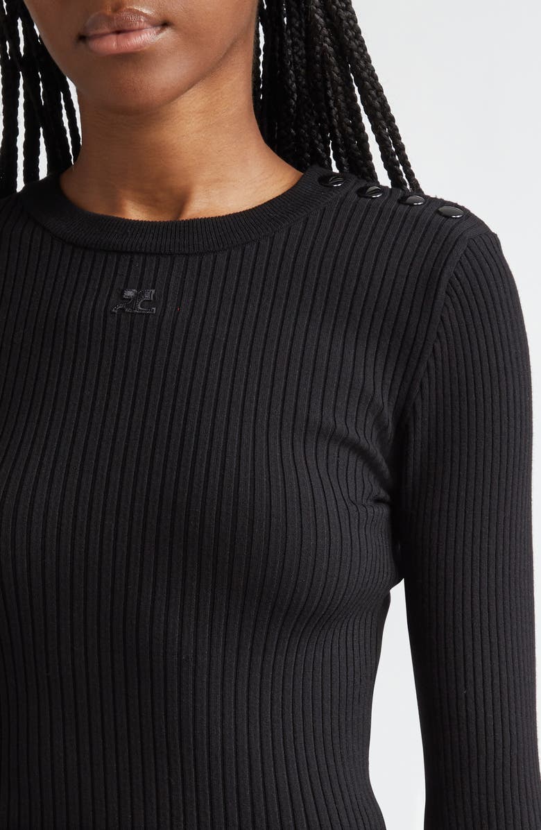 Courrèges Shoulder Snap Logo Rib Sweater, Alternate, color, 