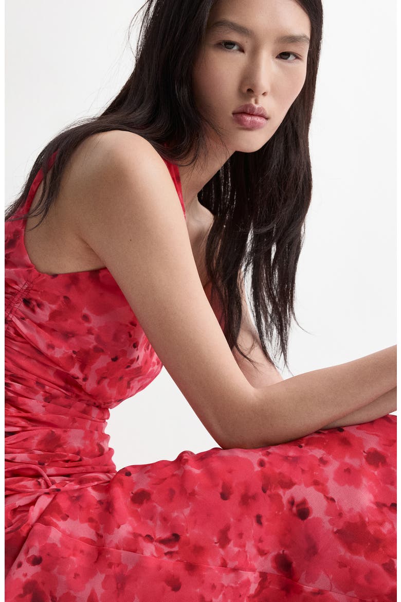 Floral Print Asymmetric Dress, Alternate, color, RED