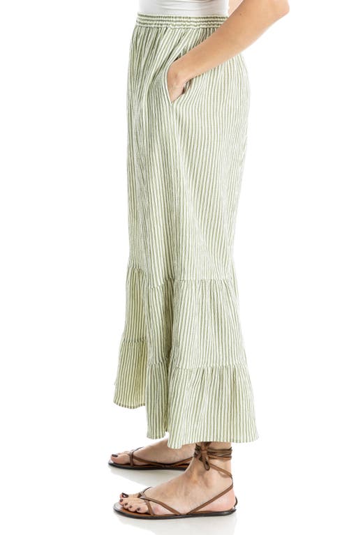Max Studio Stripe Seersucker Maxi Skirt In Green/crm Mini Stripe