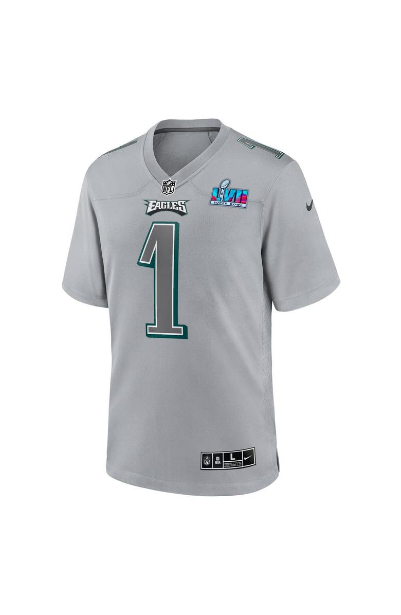 Nike Men's Nike Jalen Hurts Gray Philadelphia Eagles Super Bowl LVII Patch Atmosphere Fashion Game Jersey, Alternate, color, 