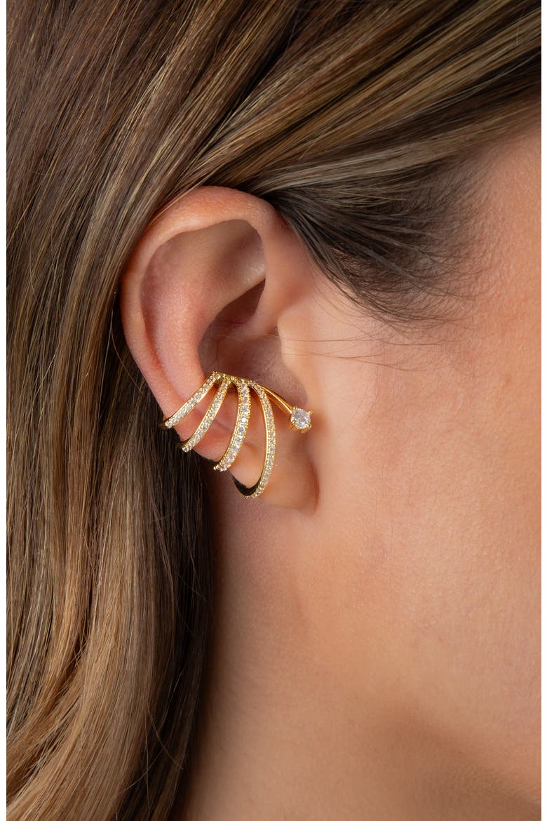 Cubic Zirconia Multilayered Ear Cuff, Alternate, color, GOLD