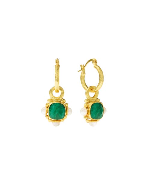 Ottoman Hands Esther Pearl Drop Hoop Earrings In Gold