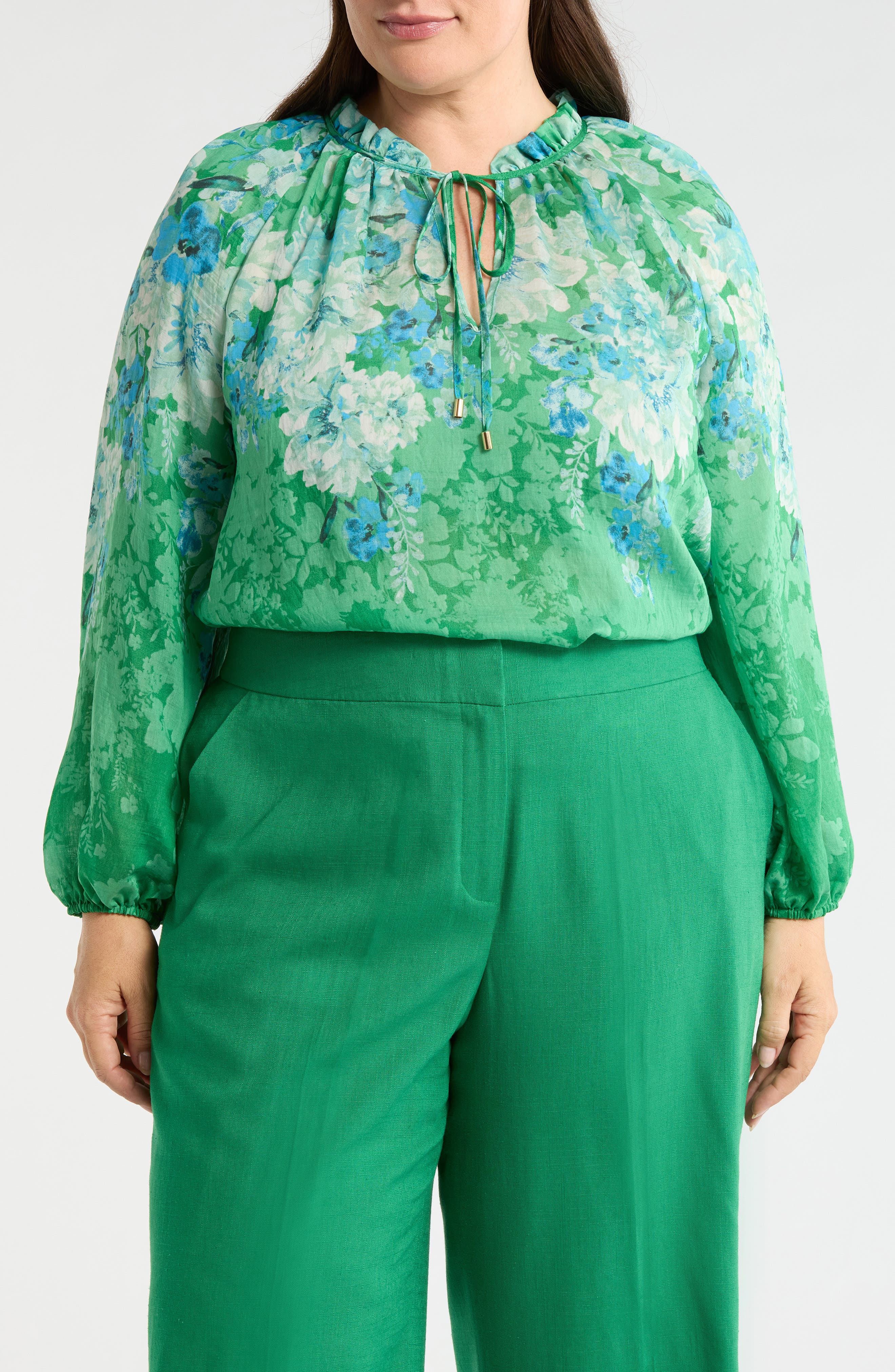 Floral Print Tie Neck Top
